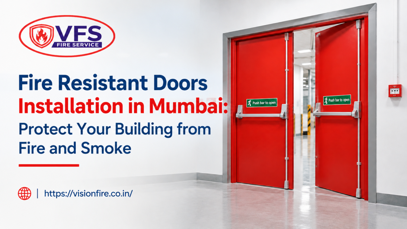 Fire resistant doors installation in Mumbai building corridor