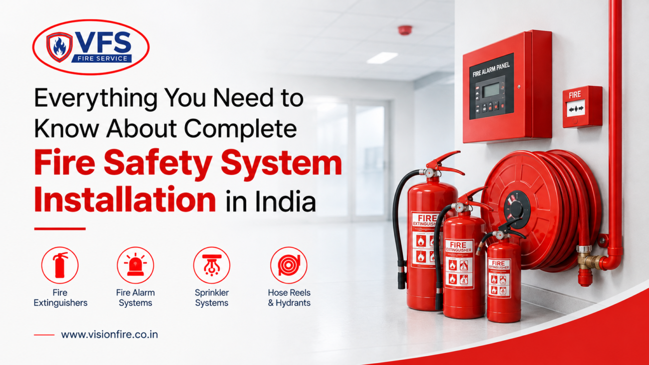 Complete fire safety system installation in an Indian commercial building