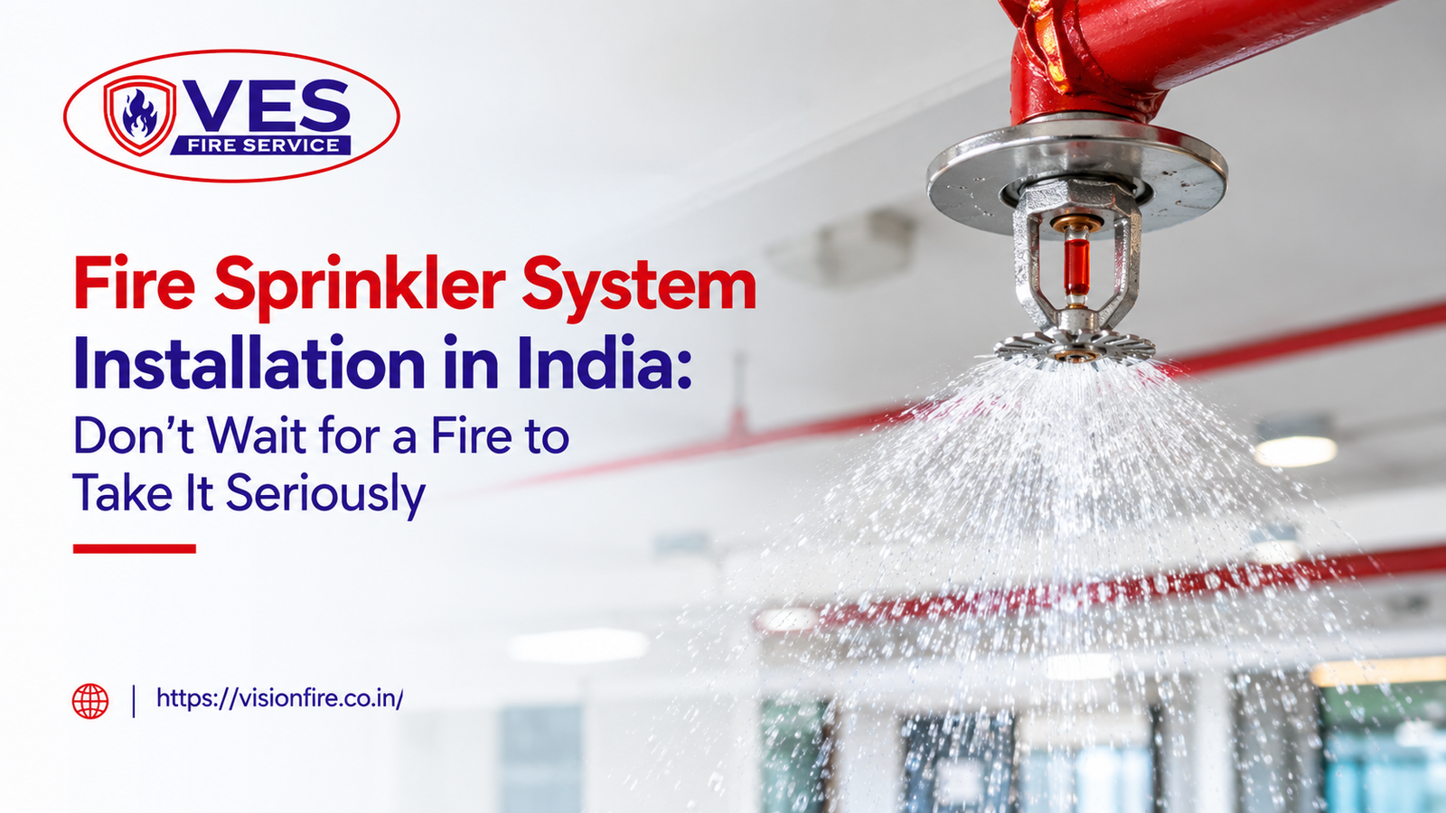 Fire sprinkler system installation on a commercial building ceiling in India